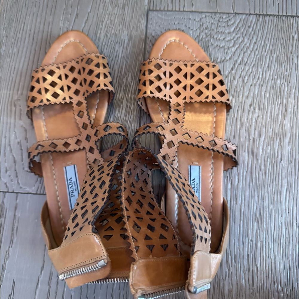 Authentic Prada Tan Sandals with Woven Design
